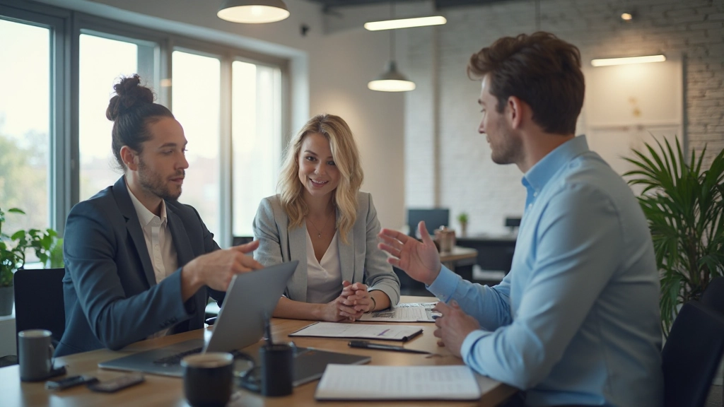 Team van professionals in gesprek, collaboratief moment in modern kantoor, open communicatie atmosfeer