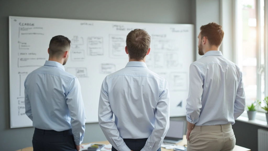 Whiteboard met duidelijke structuur en organisatieschema, visuele planning en duidelijke taken